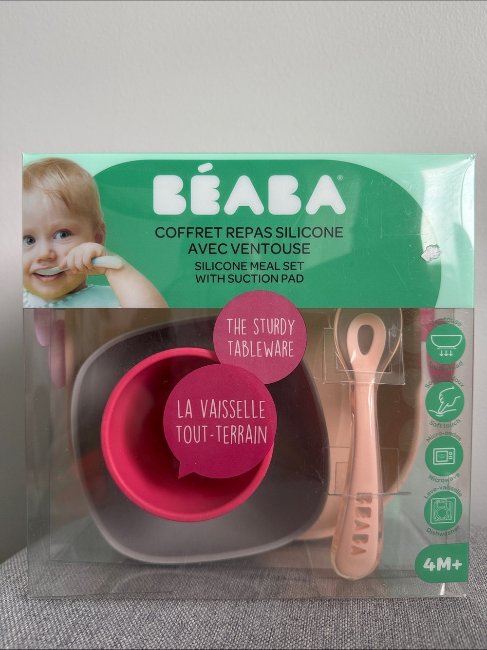 *NEW* - BÉABA Pink & Gray Silicone Meal Set with Suction Pad (never been opened)